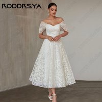 RODDRSYA Luxury Appliques Wedding Dress Off Shoulder A-Line Tea-Length Bridal Gown Sweetheart Backless Tulle vestidos Customized