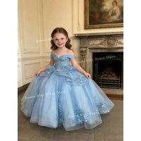 Custom ruffle flower girl dress with applique and bow, 3D flower girls' evening dress, crystal mini quinceañera dress for girls