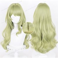 Mobius Cosplay-Perücke, 80 cm langes lockiges grünes Haar, Cosplay-Anime, Honkai Impact 3 Cosplay, hitzebeständige synthetische Perücken