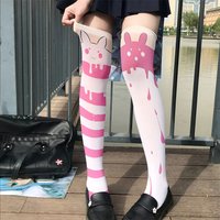 New fashion girl stockings 3d printing pink purple striped flower gradient stockings sweet and cute Lolita JK matching stockings