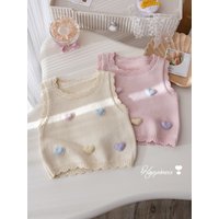 Kids Girls Soft Knitting Vest Colorful Hearts Appliques Sleeveless Pullover Knits Shirt 1-8Y Children Spring Fall Versatile Vest