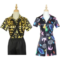 Stranger Season Eleven Cosplay Costume Short Sleeve Shirt Dress Jumpsuits Yellow Blindfold Suspender Halloween Carnival Women