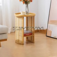 Rattan Side Table Sofa Storage Corner Desk Small Round Coffee Table Double-Layer Edge Bedside Table Balcony Sides Tables