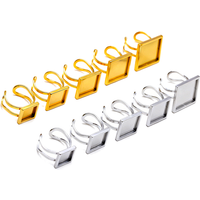 Stainless Steel 5pcs Vacuum Plating Fit 10-25mm Ring Settings Gold Color Square Ring Base Cabochon Base Blank Tray