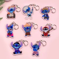 8Pcs Disney Cartoon Stitch Creative Acrylic Keychain Cute Backpack Pendant Funny Bag Charms Accessories Decoration Holiday Gifts