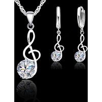 Musical Notes Woman Jewelry Sets 925 Sterling Silver Color Cubic Zirconia Symbols Shape Pendant Necklaces Earrings Women Gift