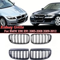 For 3 Series E90 E91 Pre-LCI 2005-2008Facelift 2009-2012 Double Slat Kidney Grille Gloss Matte Chrome Black Carbon M Color Grill