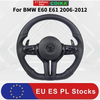Neuestes M Sport Schwarzchrom-Lederlenkrad-Modifikationskit für BMW 5er E60 E61 2006-2012 mit abgeflachtem Boden, Autozubehör