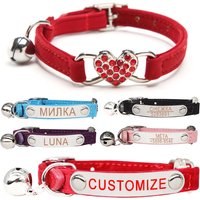 Cat Collar Heart Charm Personalized ID Name with Bell Safety Elastic Adjustable Soft Velvet Puppy Small Dog Pet Collar Kitty