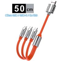 3 in 1 Short USB Charging Cable, Multi Port Charger Cord for IP/Type C/Micro USB for Cell Phones/Android//AirPods & More