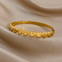 Cute Chubby Heart Patchwork Cuff Bangle Bracelets for Women Trendy Gold Color Stainless Steel Stackable Bracelet Jewelry Gifts