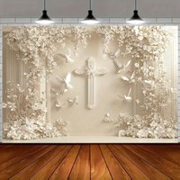 2D banner 1 piece, flower cross and dove theme, suitable for birthdays, festivals, parties, multiple sizes can be selected