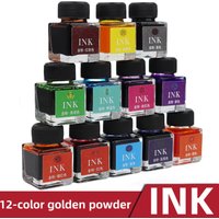 12-Color Shimmering Gold Powder Glass Dip Pen Ink Set Non-Carbon Colored Ink for Painting Calligraphy Practice for Students