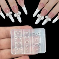 5x4cm 3D Cute Bow Silicone Nail Molds Reusable Bow Charms Nail Carving Stencils Templates Nail Art Sculpture Mold Nail Tools*1pc