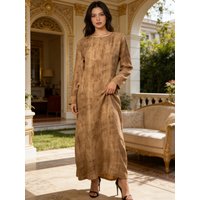 Ramadan Islamic Modest Abaya Dress for Women Textured Fabric Morocco Casual Long Sleeve Maxi Dress Elegant Dubai Muslim Loose