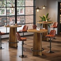 Tribesigns Runder Bartisch, 95 cm Hoher Holz-Bistrotisch mit Sockel und Metallring-Fußstütze für Café, Zuhause