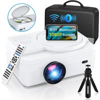 HD WiFi Bluetooth Projector 1080P Portable Mini DVD Projector 250" Home Theater Compatible with iOS/Android/TV Stick/PS4/HDMI/TF