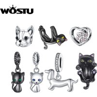 Bamoer Original Copper Charm Cute Black Cat Pendant Cartoon Cat White Gold Lovely Unique For Women Party Gift Fine Jewelry