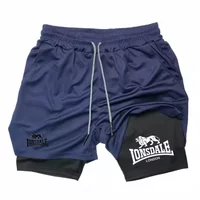 Print 2in1 Running Shorts for Men Gym Workout Compression Shorts with Phone Pocket Towel Loop Summer Sport Athletic