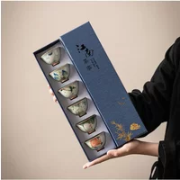 Geyao Teacup 6-cup Set Hand-painted Kung Fu Tea Set Ceramic Master Cup Gift Box Tea Cup Business Gift