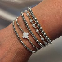 5 Pcs Vintage Cross Charm Beaded Bracelets Set for Women Men Punk Gold Silver Color Handmade Bracelet Party Fashion Jewelry Gift