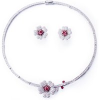 Cww zircons druzy cz Stein große rote Blume Hochzeit Braut Halsreif Halskette und Ohrringe Party Modeschmuck Sets für Bräute t0518