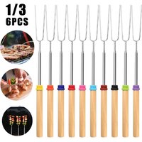 Telescoping Campfire Forks 32 Inch Stainless Steel BBQ Grill Skewer Marshmallow Roasting Sticks Picnic Cooking Smores