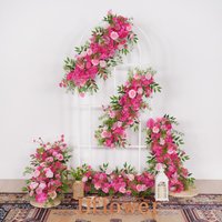 Uflower 100x40cm Wedding Floral Luxury Artificial Flower Runner Pink Rose Flower Party Stage Table Centerpieces Backdrop Archs