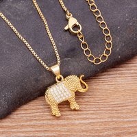 Nidin Charm Lucky Elephant Necklace Cubic Zirconia Pendant Gold Plated Long Chain Choker For Women Party Wedding Jewelry Gift