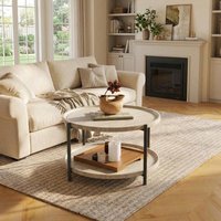 Round Coffee Table with Storage Open Shelf, 2 Tier Wooden Center Table for Living Room,Modern Circle Sofa Table with Metal Legs