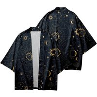 Men and Women Japanese Kimono Moon Star Space Printing Japanese Casual Loose Thin Coat Asian Kimono Cardigan
