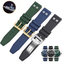 20mm 21mm 22mm Nature Soft Fluororubber FKM Rubber Watchband For IWC Strap Big Pilot Portofino TOP GUN Watchband With Rivet Belt
