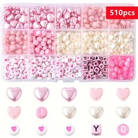 510pcs pink peach heart and letter combination set box DIY pearl jewelry making supplies, holiday gifts