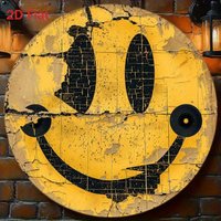 Retro Smiley Face Metal Tin Sign Vintage Yellow Edges 2D Flat Art Wall Decor for Home Bedroom Office Cafe Porch Ornament