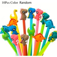 10Pcs Plastic Dinosaur Cartoon Gel Pens, 0.5mm Black Ink Smooth Writing for Student School Office Stationery