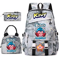 Kirby Cartoon Print Student Backpack Set for Girls with Lunch Bag and Pencil Case School Bookbag Lightweight Daypack