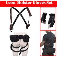 Leon Holster Set Gloves Biohazard Game Hazard Bio Re Cosplay Props Halloween Accessories Disguise Tactical Harness Belt Waistbag