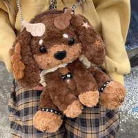 Brown Cute Dachshund Doll Backpack Women Puppy Plush Chain Harajuku Daypack Ladies Soft Y2k Student Preppy Style Mochilas Mujer