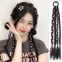 Black Pink Extra Long Braided Ponytail Synthetic Hair Extension With Hair Tie Natural Straight Braid Ponytail Extensions Girl