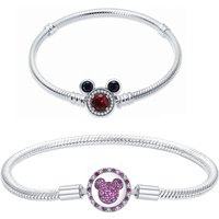 925 Sterling Silver Cute Cartoon Mouse Head Snake Chain Bracelet, Fashion Hypoallergenic Jewelry Gift for Women Girls