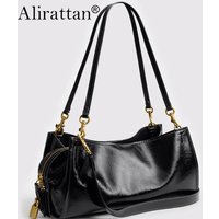 Alirattan 2026 New Women's Fashion Black Patent Leather Shoulder Bag Large Capacity Handbag Gold Hardware Bag