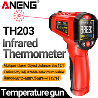 Infrared Thermometer TH203 Adjustable Emissivity Non-contact Temperature 50°C~600°C Pyrometer IR Hygrometer Industrial Home Use