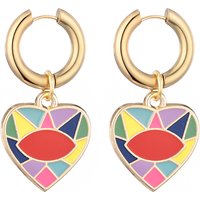 New Colorful Eye Love Heart Stainless Steel Hoop Earrings For Women Vintage Statement Enamel Gold Color Pendant Earrings Jewelry