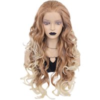 13*2 Transparent Lace Front Wig Synthetic Brown To Blonde Gradient Long Voluminous Curly Wig Heat Resistant Hair For Ladies