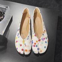 Glossy & Transparent Upper, Slip-On Style Polka Dot Split-Toe Flats Women's Colorful, Low-Profile Design Flat Sole Walking Shoe