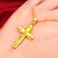 9999 24K genuine gold classic men's and women's dominant cross necklace men's and women's chain cross gold jewelry pendant