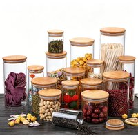 Transparent Glass Jar with Sealed Wooden Lid Multifunctional Food Storage Container Tea Candy Spice Storage Jar