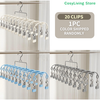 Clothes Rack Sock Hanger With 20 Clip Windproof Multi Clip Stainless Steel Drying Rack For Underwear Socks Balcony Storage Racks