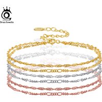 ORSA JEWELS Solid 925 Silver Double-Layered Bracelet Italian Water Ware Diamond-Cut Figaro Chain Bracelet for Women Girls SB132