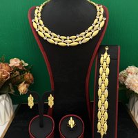 JRH Dubai Sparkling Zirconia Simulated Jewelry Set Gold Plated Copper Women's Banquet Combo Set Bracelet Ring Necklace Earrings